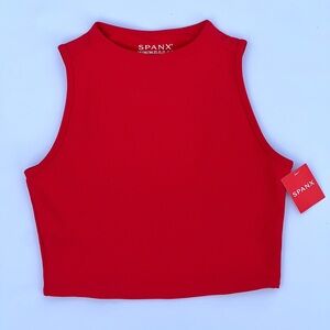 NWT SPANX Red Ribbed High-Neck Sleeveless Crop Top